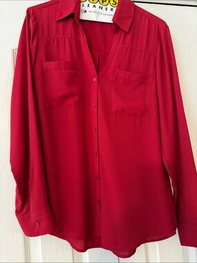 Express Red Long-Sleeve Button-Front Blouse size Medium